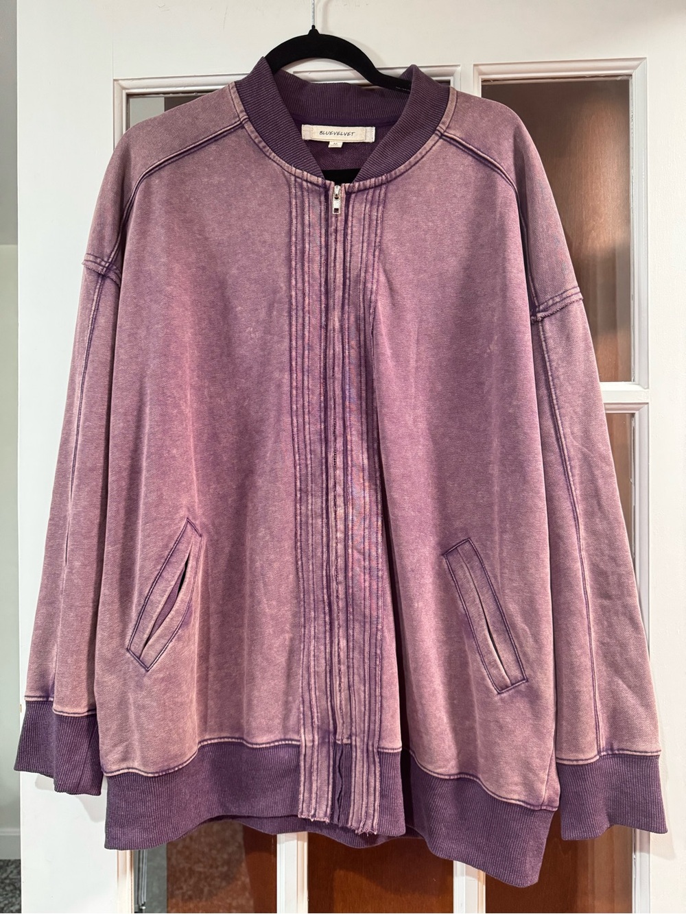 EUC Blue Velvet Brand Washed Mauve Zip Sweatshirt